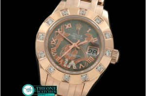 Rolex - 2011 Flora 12-Diam RG M-Green Swiss Eta 2671-2