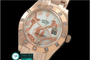 Rolex - 2011 Flora 12-Diam RG P-White Swiss Eta 2836-2