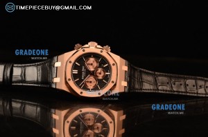 Audemars Piguet Royal Oak Chronograph Swiss Valjoux 7750 Rose Gold Case with Black Leather Strap Black Dial and Gold Three Subdials 1:1 Original EF