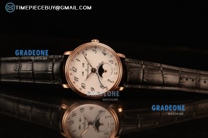 BlancPain Villeret Miyota 9015 Automatic Rose Gold Case with White Dial Arabic and Black Leather Strap (EF)